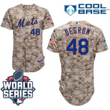New York Mets Authentic #48 Jacob deGrom Camo Jersey with 2015 World Series Participant Patch