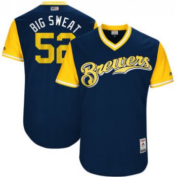 Men's Milwaukee Brewers Jimmy Nelson Big Sweat Majestic Navy 2017 Players Weekend Authentic Jersey