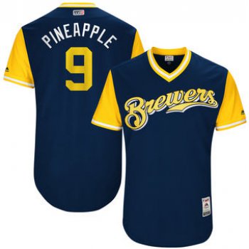 Men's Milwaukee Brewers Manny Pina Pineapple Majestic Navy 2017 Players Weekend Authentic Jersey