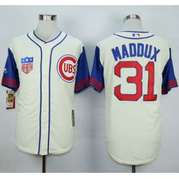 Men's Chicago Cubs #31 Greg Maddux Cream With Blue 1942 Turn Back The Clock Jersey