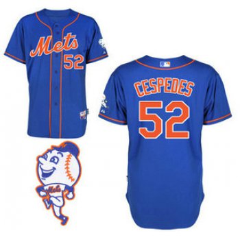 Men's New York Mets #52 Yoenis Cespedes Alternate Blue with Orange MLB Cool Base Jersey With 2015 Mr. Met Patch