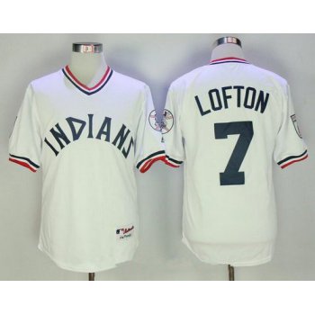 Men's Cleveland Indians #7 Kenny Lofton White 1973 Turn Back the Clock Stitched MLB Majestic Cooperstown Collection Jersey