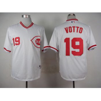 Men's Cincinnati Reds #19 Joey Votto 1990 White Pullover Jersey
