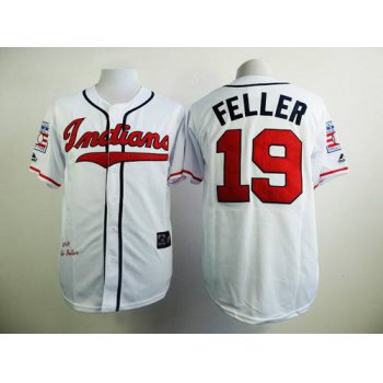 Cleveland Indians #19 Bob Feller 1948 Hall of Fame White Throwback Jersey