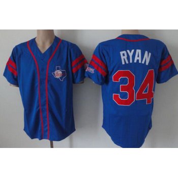 Men's Texas Rangers #34 Nolan Ryan Blue Throwback Jersey