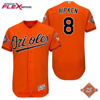 Men's Baltimore Orioles #8 Cal Ripken Retired Orange 25TH Patch Stitched MLB Majestic Flex Base Jersey