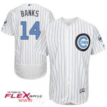 Men's Chicago Cubs #14 Ernie Banks White with Baby Blue Father's Day Stitched MLB Majestic Flex Base Jersey