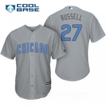 Men's Chicago Cubs #27 Addison Russell Gray with Baby Blue Father's Day Stitched MLB Majestic Cool Base Jersey