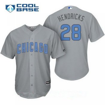 Men's Chicago Cubs #28 Kyle Hendricks Gray with Baby Blue Father's Day Stitched MLB Majestic Cool Base Jersey