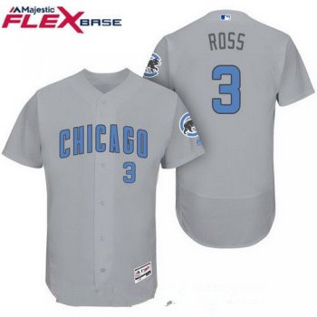 Men's Chicago Cubs #3 David Ross Gray with Baby Blue Father's Day Stitched MLB Majestic Flex Base Jersey