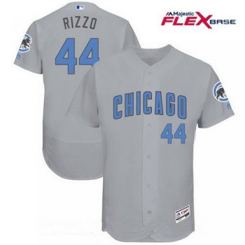 Men's Chicago Cubs #44 Anthony Rizzo Gray with Baby Blue Father's Day Stitched MLB Majestic Flex Base Jersey