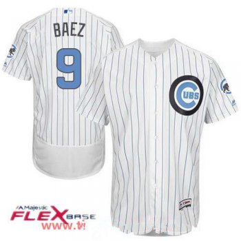 Men's Chicago Cubs #9 Javier Baez White with Baby Blue Father's Day Stitched MLB Majestic Flex Base Jersey