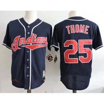 Men's Cleveland Indians #25 Jim Thome Navy Blue Throwback 1995 World Series Patch Stitched MLB Cooperstown Collection Jersey
