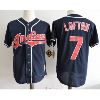 Men's Cleveland Indians #7 Kenny Lofton Navy Blue Throwback 1995 World Series Patch Stitched MLB Cooperstown Collection Jersey