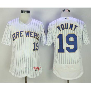 Men's Milwaukee Brewers #19 Robin Yount Retired White Pinstripe Stitched MLB Majestic Flex Base Jersey