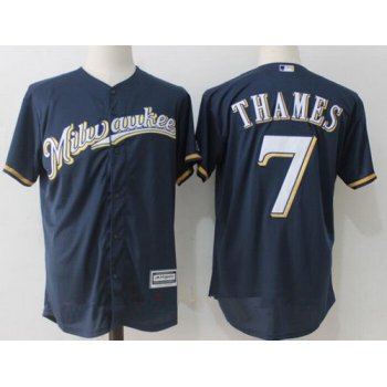Men's Milwaukee Brewers #7 Eric Thames Navy Blue Milwaukee Stitched MLB Majestic Cool Base Jersey