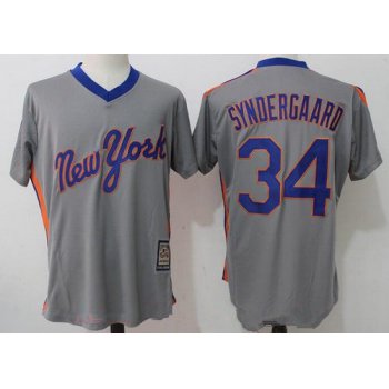 Men's New York Mets #34 Noah Syndergaard Gray Pullover Stitched MLB Majestic Cooperstown Collection Jersey