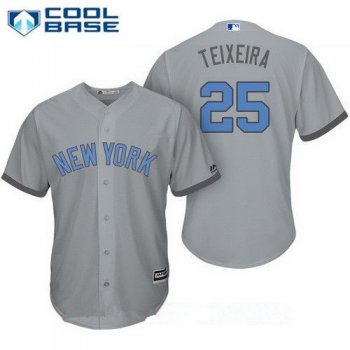 Men's New York Yankees #25 Mark Teixeira Gray With Baby Blue Father's Day Stitched MLB Majestic Cool Base Jersey