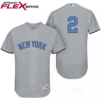 Men's New York Yankees #2 Derek Jeter Gray With Baby Blue Father's Day Stitched MLB Majestic Flex Base Jersey