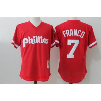 Men's Philadelphia Phillies #7 Maikel Franco Red Throwback Mesh Batting Practice Stitched MLB Mitchell & Ness Jersey
