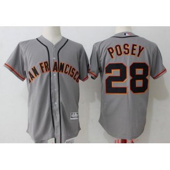 Men's San Francisco Giants #28 Buster Posey Gray Road Stitched MLB Majestic Cool Base Jersey