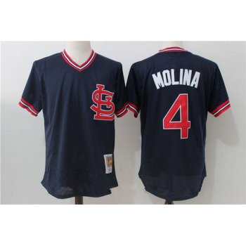 Men's St. Louis Cardinals #4 Yadier Molina Navy Blue Throwback Mesh Batting Practice Stitched MLB Mitchell & Ness Jersey