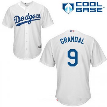 Men's Los Angeles Dodgers #9 Yasmani Grandal White Home Stitched MLB Majestic Cool Base Jersey