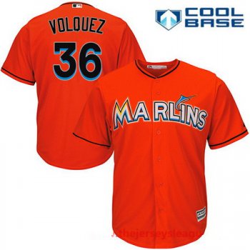 Men's Miami Marlins #36 Edinson Volquez Orange Alternate Stitched MLB Majestic Cool Base Jersey