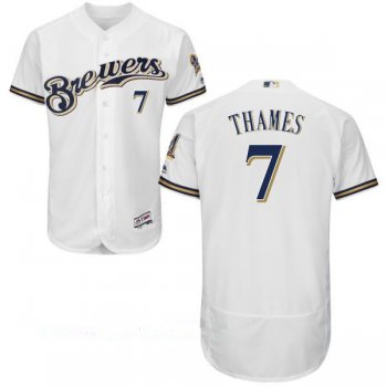 Men's Milwaukee Brewers #7 Eric Thames All White Stitched MLB Majestic Flex Base Jersey