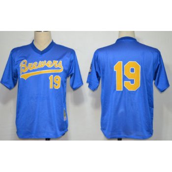 Milwaukee Brewers #19 Robin Yount 1991 Mesh BP Blue Throwback Jersey