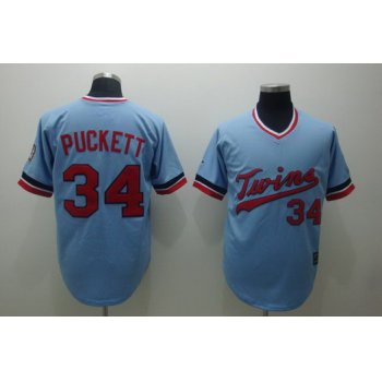 Minnesota Twins #34 Kirby Puckett Light Blue Throwback Jersey