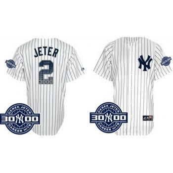 New York Yankees #2 Derek Jeter White 3000 Hits Patch Special Edition Jersey