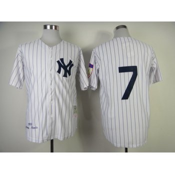 New York Yankees #7 Mickey Mantle 1951 White Throwback Jersey
