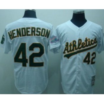 Oakland Athletics #42 Rickey Henderson White Throwback Jersey