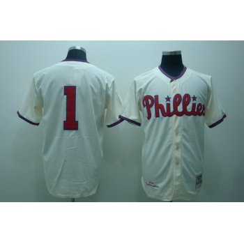 Philadelphia Phillies #1 Richie Ashburn 1948 Cream Throwback Jersey