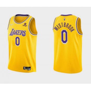 Men's Yellow Los Angeles Lakers #0 Russell Westbrook bibigo Stitched Basketball Jersey