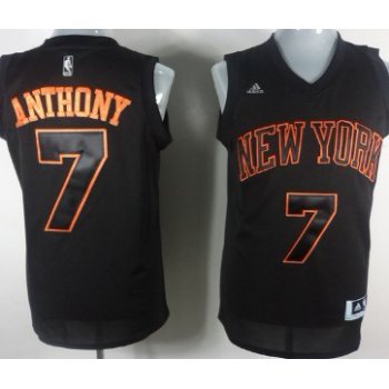 New York Knicks #7 Carmelo Anthony All Black With Orange Fashion Jersey