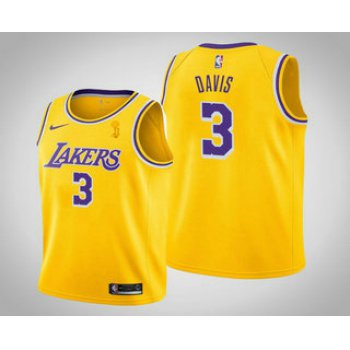 Men's Los Angeles Lakers #3 Anthony Davis 2020 NBA Finals Champions Icon Yellow Jersey