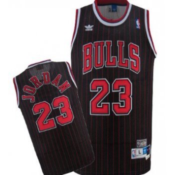 Chicago Bulls #23 Michael Jordan Black Pinstripe Swingman Throwback Jersey