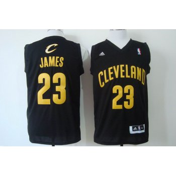Cleveland Cavaliers #23 LeBron James Revolution 30 Swingman Black With Gold Jersey