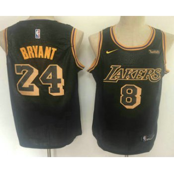 Men's Los Angeles Lakers #8 #24 Kobe Bryant Black 2020 Nike City Edition Wish Patch Stitched Jersey