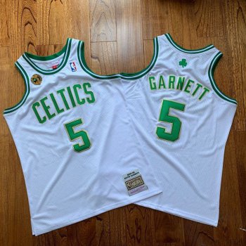 Men's Boston Celtics #5 Kevin Garnett White 2008 NBA 17th Champions Patch 2007-08 Hardwood Classics Soul AU Throwback Jersey