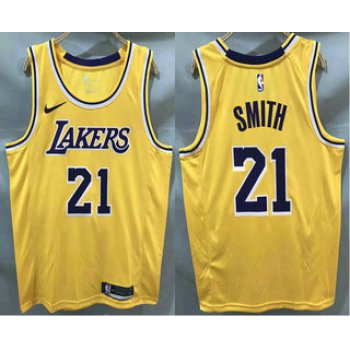 Men's Los Angeles Lakers #21 JR Smith Yellow 2020 Nike Swingman Printed NBA Jersey