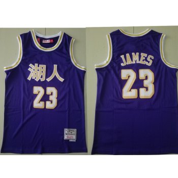 Men's Los Angeles Lakers #23 Lebron James Purple Chinese Hardwood Classics Soul Swingman Throwback Jersey