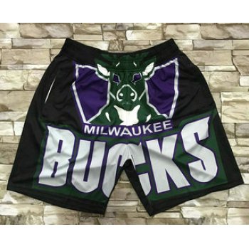 Men's Milwaukee Bucks Black Big Face Mitchell Ness Hardwood Classics Soul Swingman Throwback Shorts