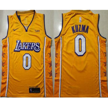 Men's Los Angeles Lakers #0 Kyle Kuzma Yellow 2020 Nike City Edition Swingman Jersey With The Sponsor Logo