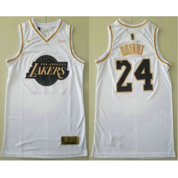 Men's Los Angeles Lakers #24 Kobe Bryant White Gold Nike Swingman Stitched NBA Jersey