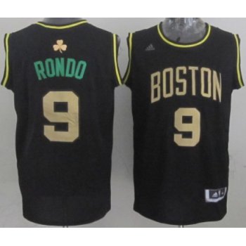 Boston Celtics #9 Rajon Rondo All Black With Gold Jersey