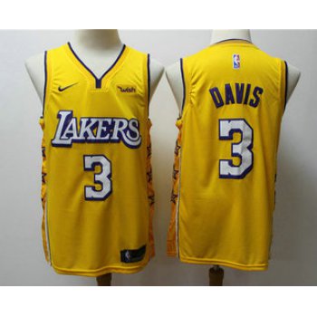 Men's Los Angeles Lakers #3 Anthony Davis Yellow 2020 Nike City Edition Swingman Jersey With The Sponsor Logo