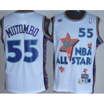 NBA 1995 All-Star #55 Dikembe Mutombo White Swingman Throwback Jersey